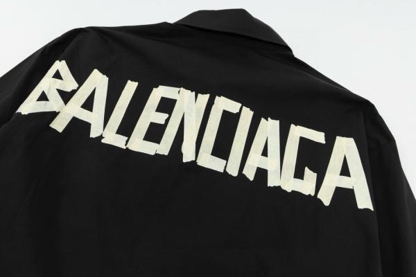 Balenciaga巴黎世家新款后背胶带压花Logo男女同款长袖衬衫外套